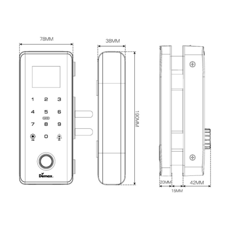 Kích thước khóa thông minh (App wifi) Demax SL800 G